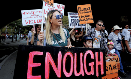 Protestors marching against violence towards women in Sydney, as thousands rallied across the country. Image: Lisa Maree Williams/Getty Images